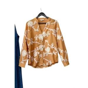 NEW ENTROUSA women's floral button up long sleeve in tan